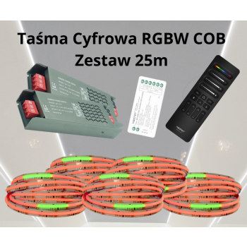 Zestaw 25mb Taśma LED COB RGBW Ciepła Cyfrowa DIGITAL Magic 784ch/m 24V 20W/m IP20, Pilot C9, Sterownik SPIW5
